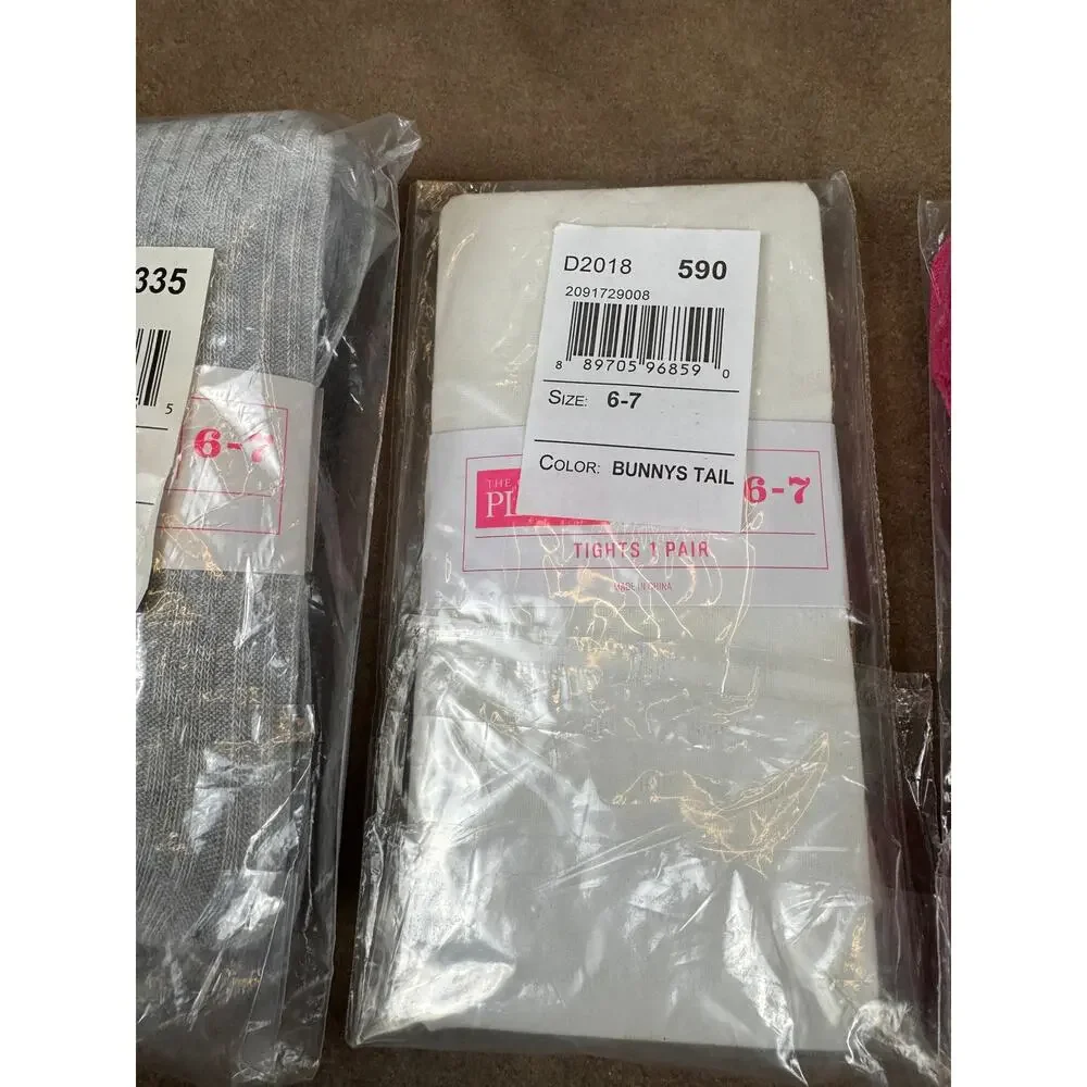 The Children's Place Girls Tights 3-Pair Lot Size 6-7 NIP Gray White Pink #978